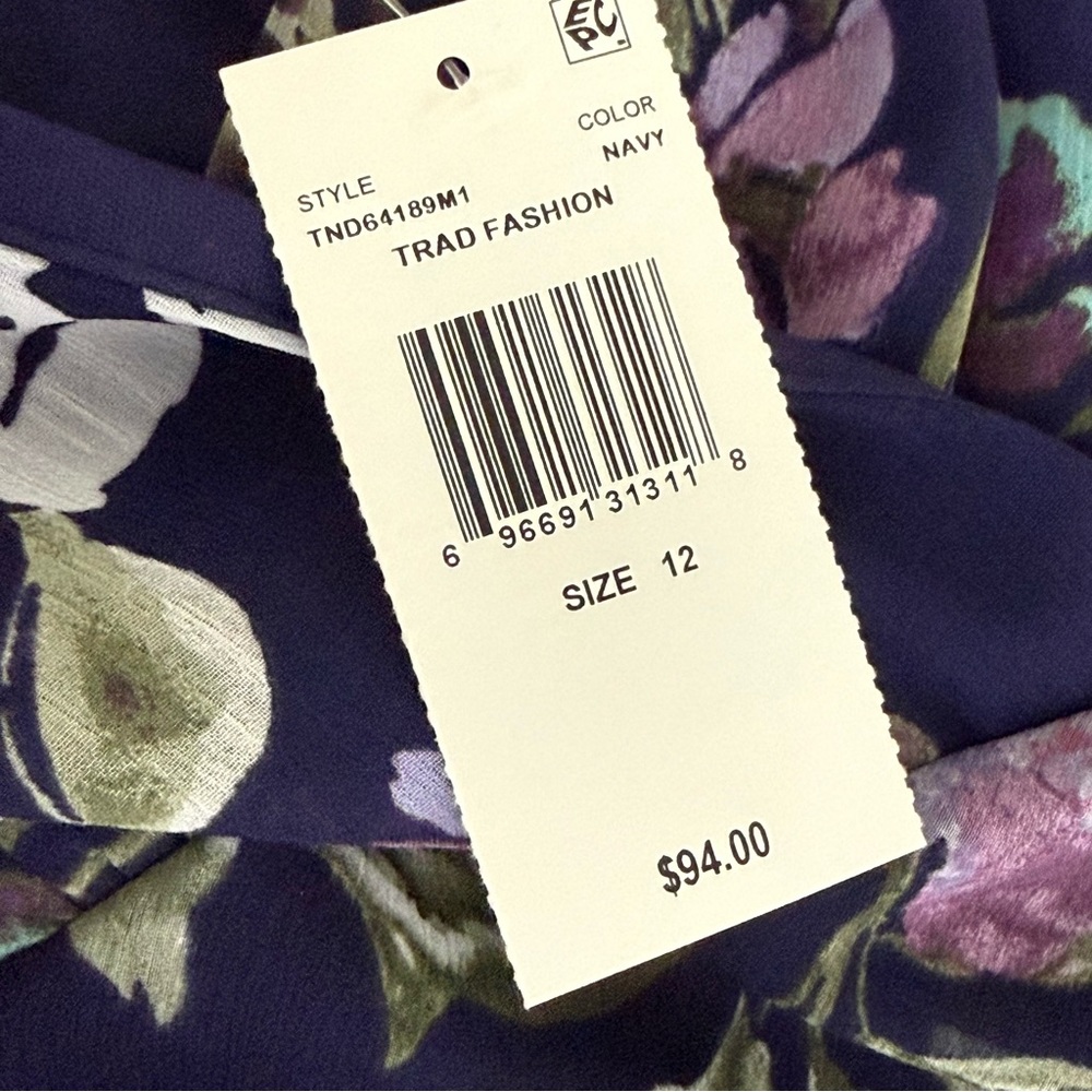 NEW Connected Apparel Navy Purple Floral V-Neck Midi Dress Size 12 - Picture 8 of 9
